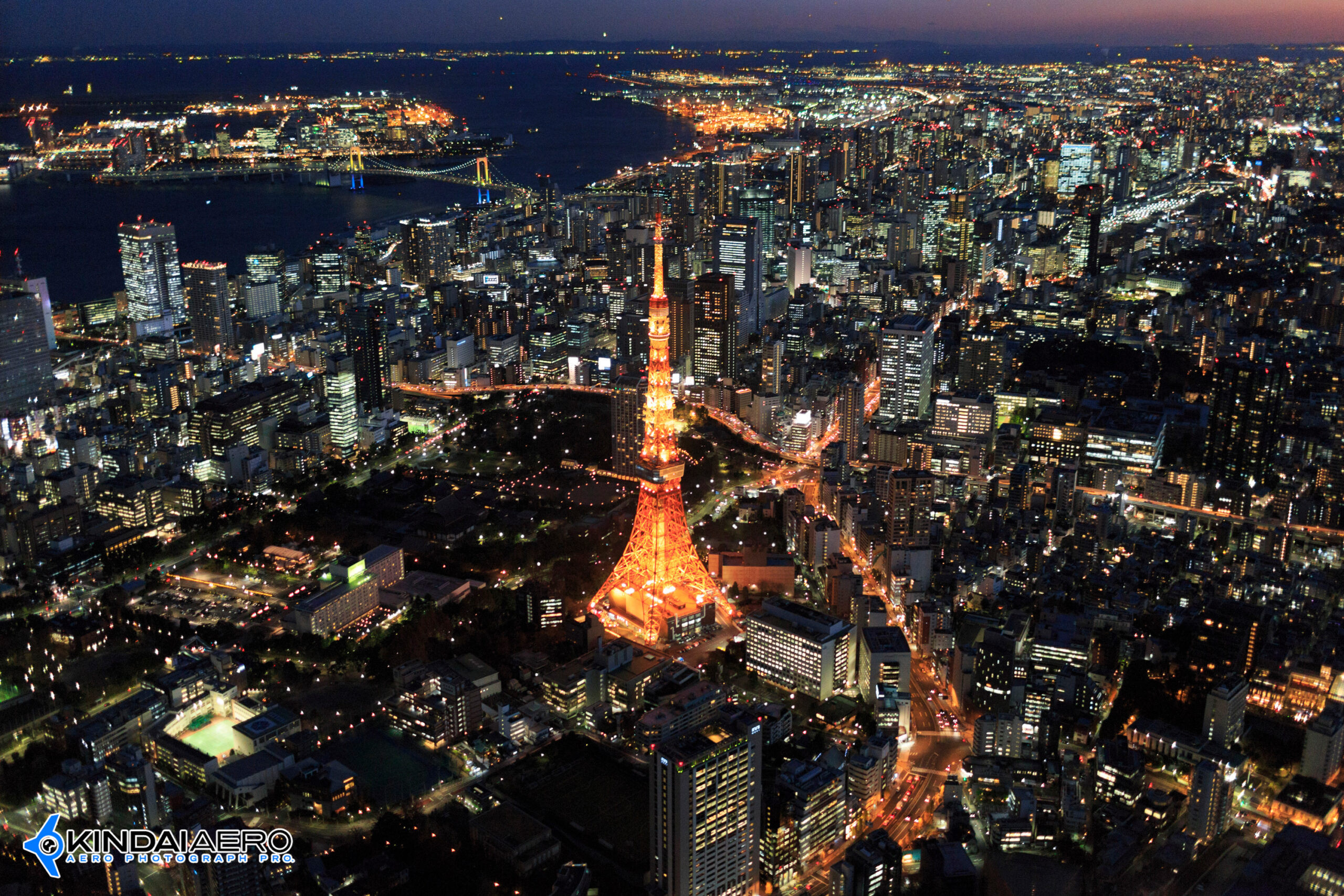 港区 夜の東京タワーを航空写真撮影 2017-12-14