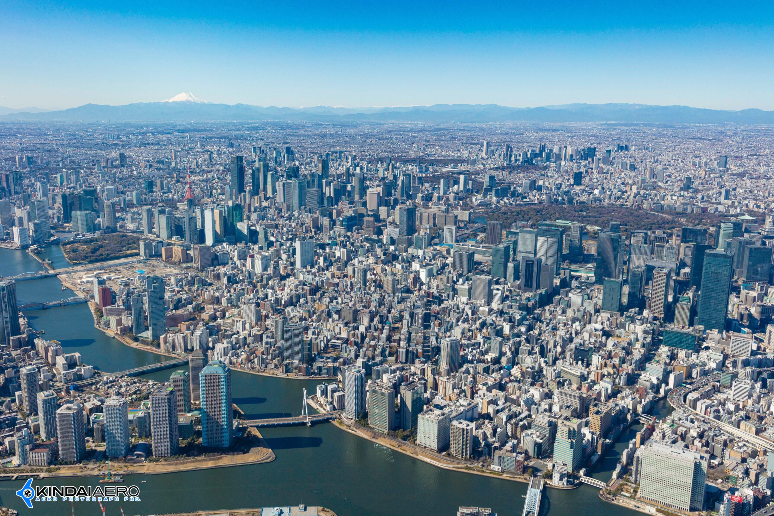 東京駅付近から富士山方向の航空写真撮影 2026-02-19
